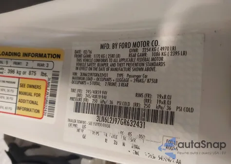 2016 Lincoln Mkz z USA, uszkodzony, nr VIN 3LN6L2J97GR632431